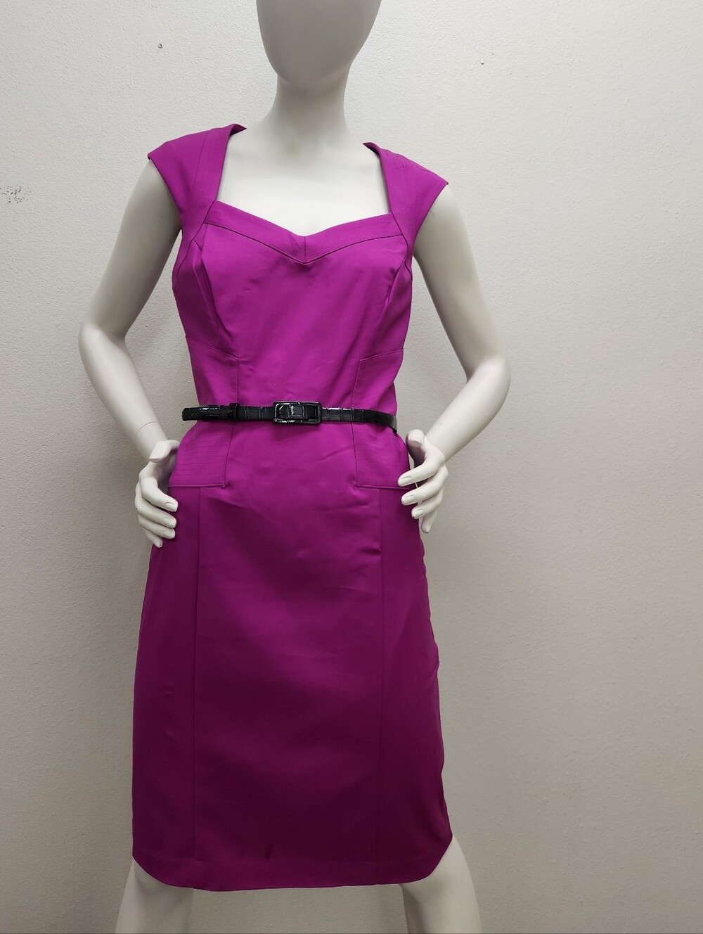 NWT White House Black Market Magenta Belted Cutout Sheath Dress Size 10